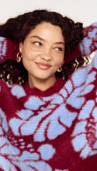 Amara Intarsia Knit - Wine/Blue Bell Floral - et seQ fashion