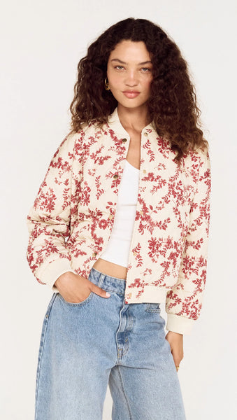 Leona Puffer Jacket - Wine/Cream Floral - et seQ fashion