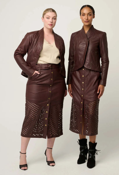 Hypnotic Leather Midi Skirt - Oxblood - et seQ fashion