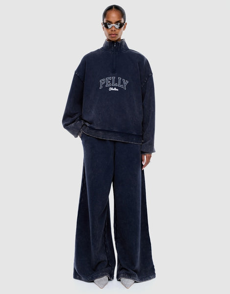 Asher Quarter Zip Through Sweater - Washed Ink