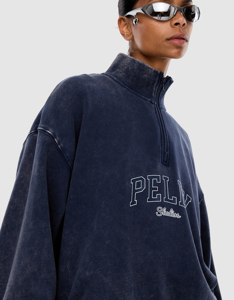 Asher Quarter Zip Through Sweater - Washed Ink
