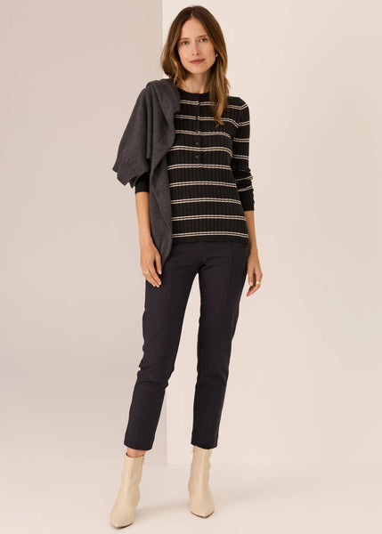 Tate Henley Knit - Charcoal/White Stripe - et seQ fashion