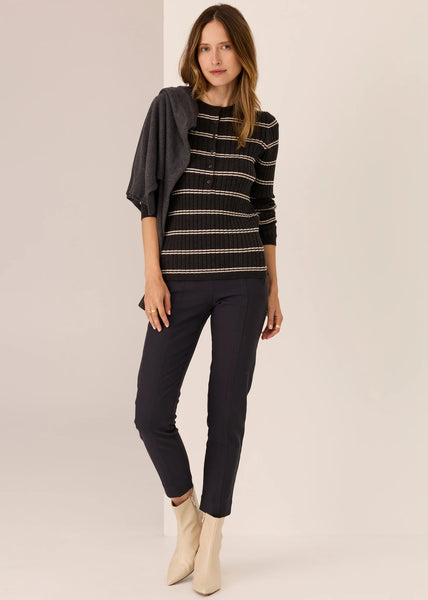 Tate Henley Knit - Charcoal/White Stripe - et seQ fashion