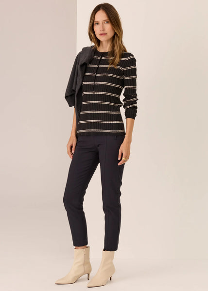 Tate Henley Knit - Charcoal/White Stripe - et seQ fashion