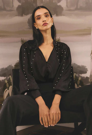 Marcela Pearl Embellished Shirt - Black - et seQ fashion