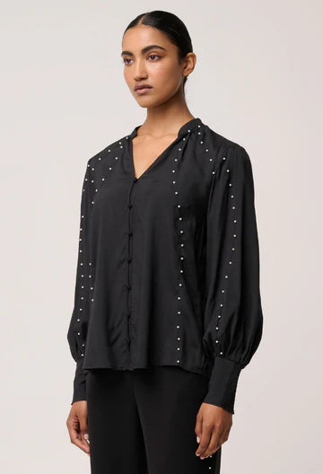 Marcela Pearl Embellished Shirt - Black - et seQ fashion