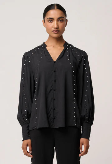 Marcela Pearl Embellished Shirt - Black - et seQ fashion