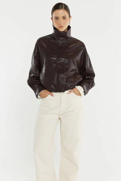 Jude Leather Look Bomber - Burgandy - et seQ fashion