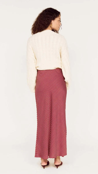 Leni Bias Midi Skirt - Wine Stripe - PRE ORDER