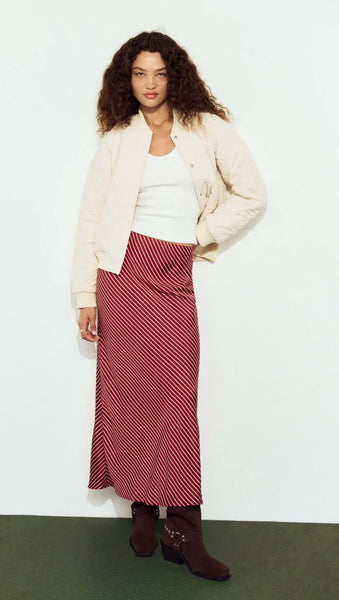 Leni Bias Midi Skirt - Wine Stripe - PRE ORDER