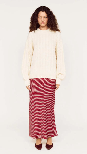 Leni Bias Midi Skirt - Wine Stripe - PRE ORDER