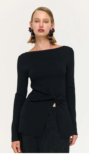 Miya Twist Knit Top - Black