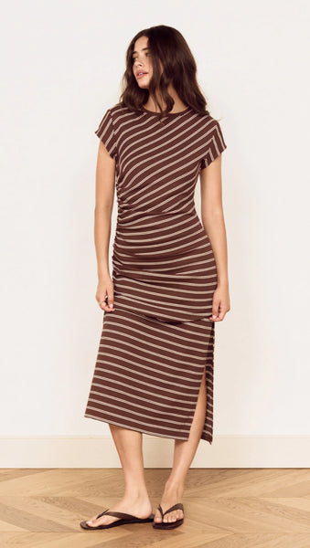 Vesper Midi Dress - Chocolate Stripe