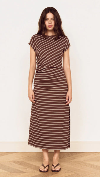 Vesper Midi Dress - Chocolate Stripe