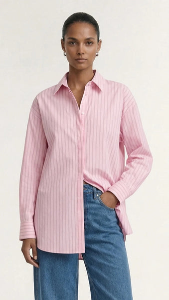 Kari Oversized Shirt - Pink/White Stripe