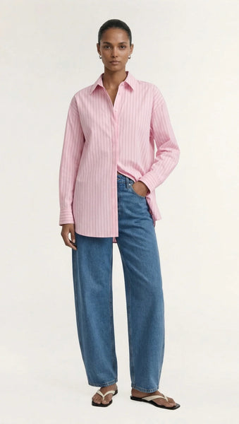 Kari Oversized Shirt - Pink/White Stripe