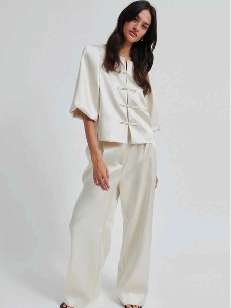Perlla Satin Trousers - Soft Beige