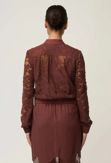 Solene Cotton Blend Placement Lace Bomber - Rosewood