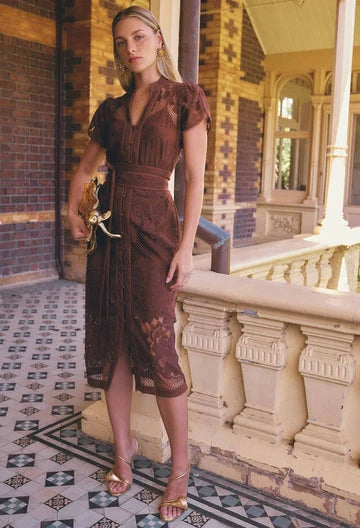 Solene Cotton Blend Lace Dress - Rosewood