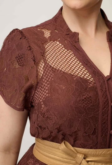 Solene Cotton Blend Lace Dress - Rosewood