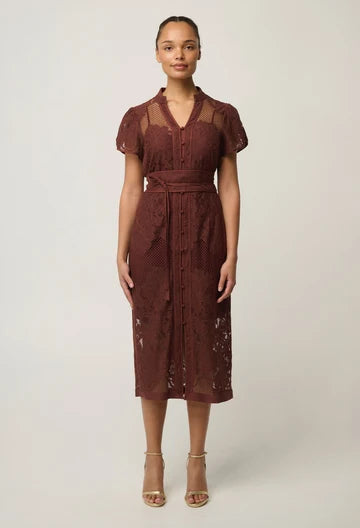 Solene Cotton Blend Lace Dress - Rosewood