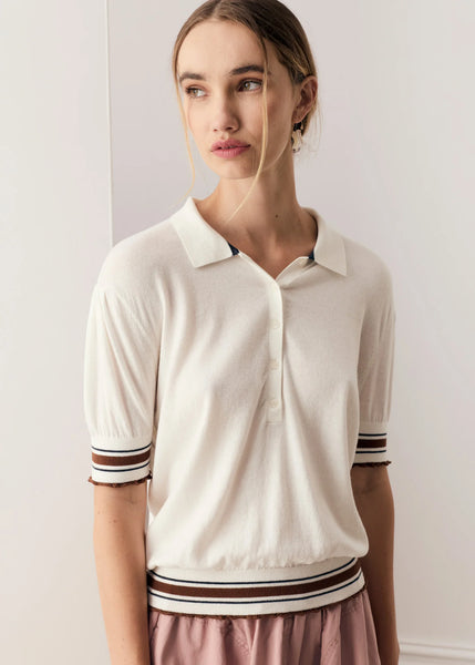 Dahlia Knit Polo - White/Toffee