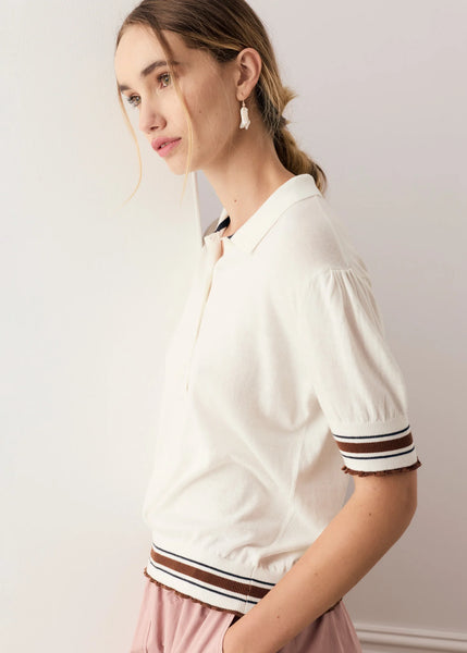 Dahlia Knit Polo - White/Toffee