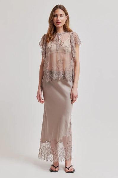 Savoya Lace Frill Blouse - Plaza Taupe