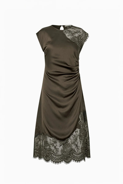 Wilina Sleeveless Cinched Waist Dress - Canteen / Lace