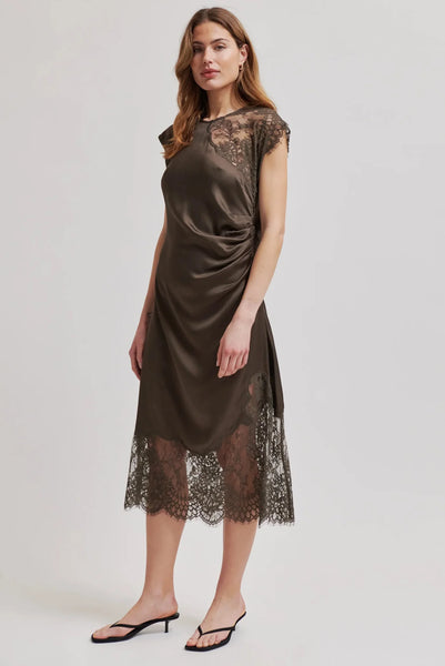 Wilina Sleeveless Cinched Waist Dress - Canteen / Lace
