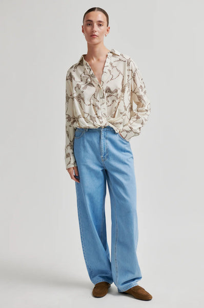 Soil Front Twist Print Shirt - Eggnog