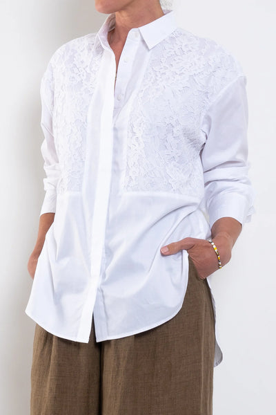 Bobby Pin Lace Panel Shirt - White