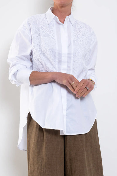 Bobby Pin Lace Panel Shirt - White