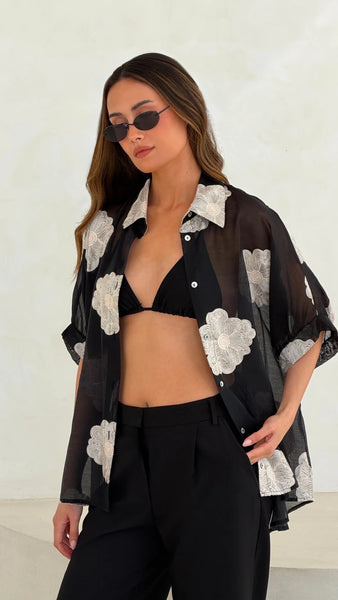 Rosie Embroidered Shirt - Black