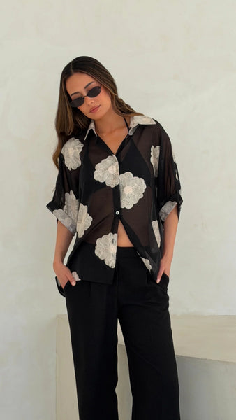 Rosie Embroidered Shirt - Black