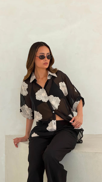 Rosie Embroidered Shirt - Black