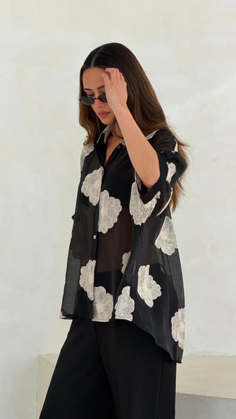 Rosie Embroidered Shirt - Black