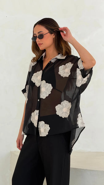 Rosie Embroidered Shirt - Black