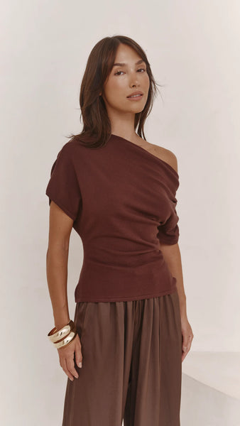 Nadine Off Shoulder Knit Top - Espresso