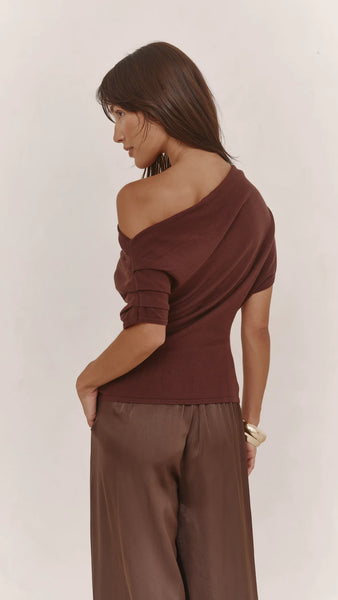 Nadine Off Shoulder Knit Top - Espresso