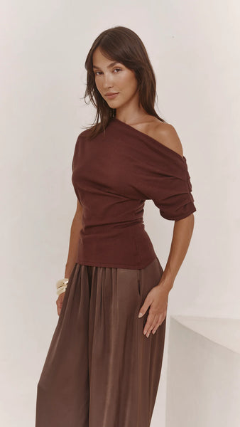 Nadine Off Shoulder Knit Top - Espresso