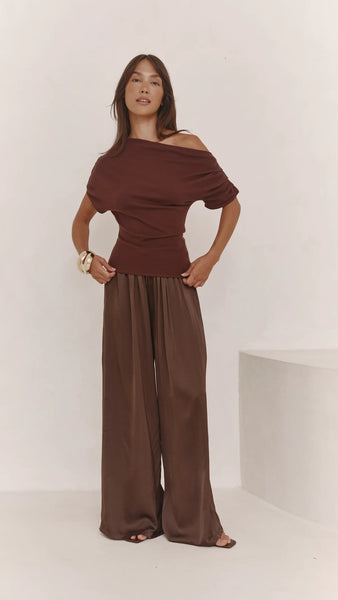 Nadine Off Shoulder Knit Top - Espresso