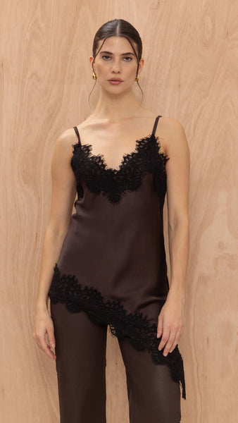 Blake Contrast Lace Camisole - Chocolate
