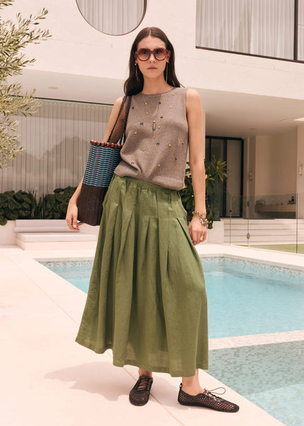 Frankie Pleat Skirt - Fern