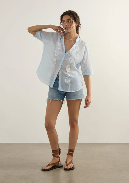 Sardine Embroidered Blouse - Sky Blue