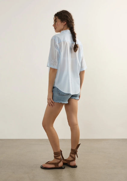 Sardine Embroidered Blouse - Sky Blue