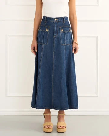 Rowan Indigo Midi Skirt - Denim