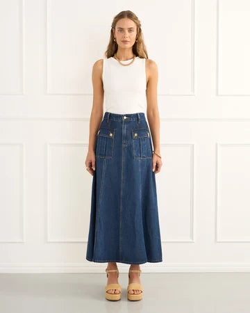 Rowan Indigo Midi Skirt - Denim