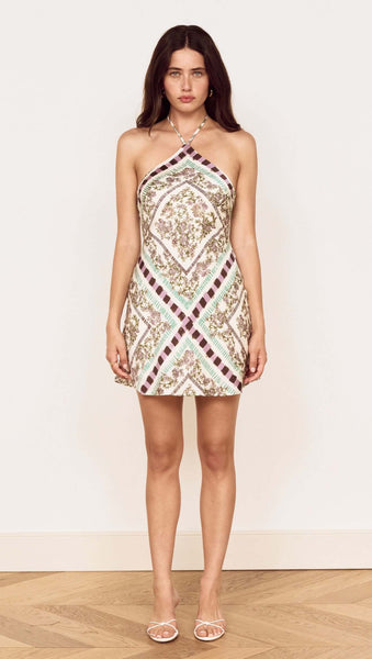 Reese Halter Mini Dress - Floral Scarf Print