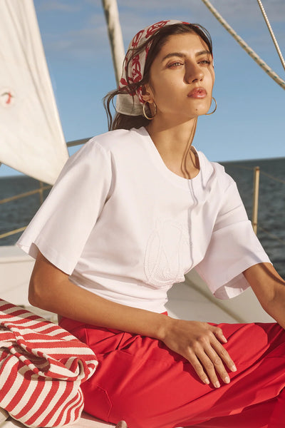 Pima Cotton Boxy Logo Tee - White